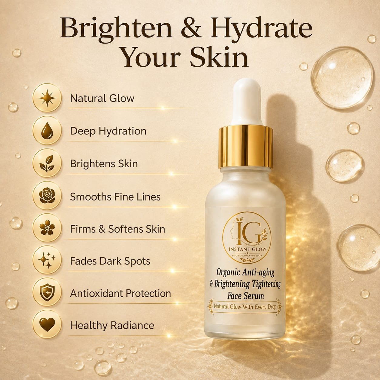 Organic Anti-Aging & Brightening Face Serum - Instant Glow & Skin Tightening - 30ml - Image 2