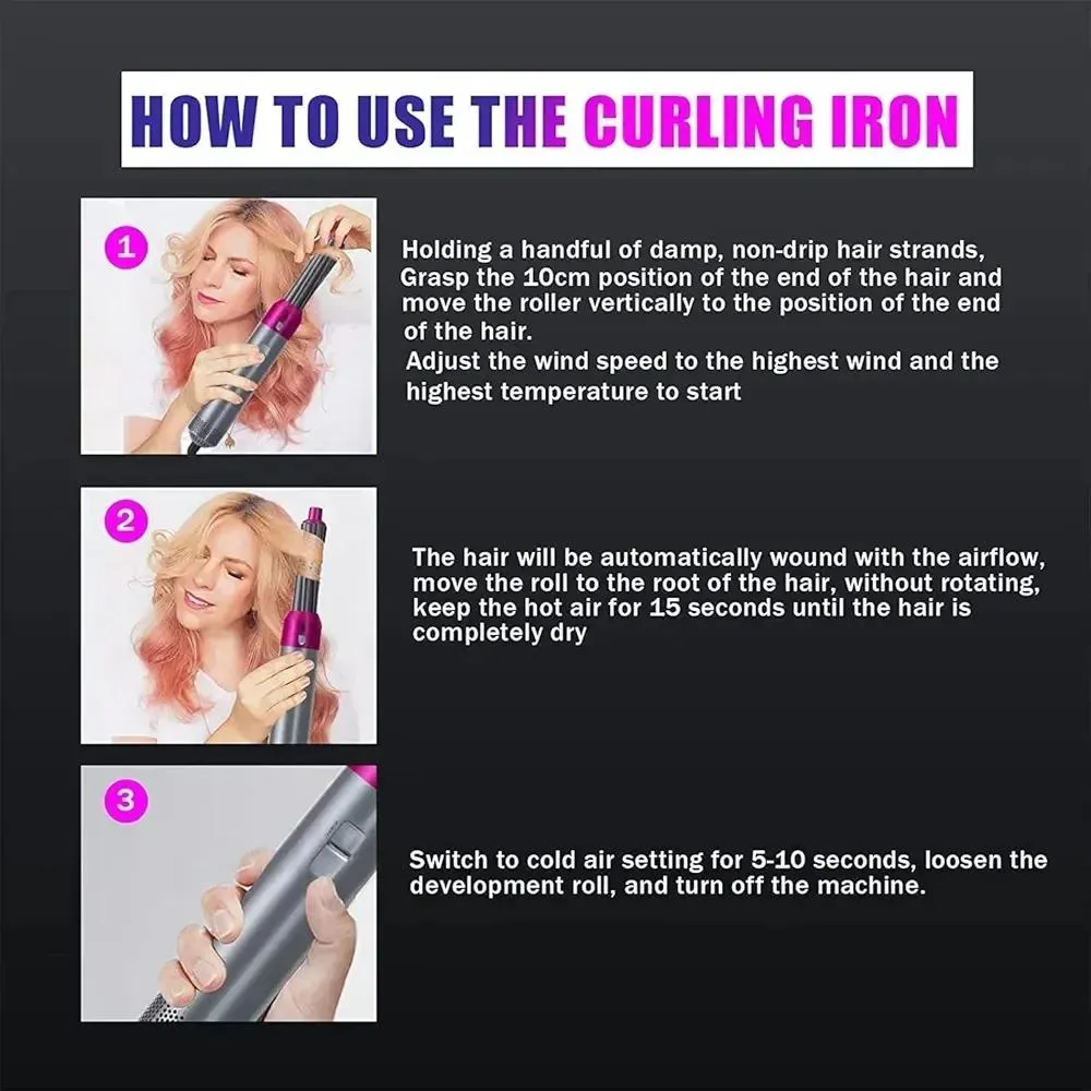 5-in-1 Pink Hot Air Hair Styler & Hair Straightener - Image 4