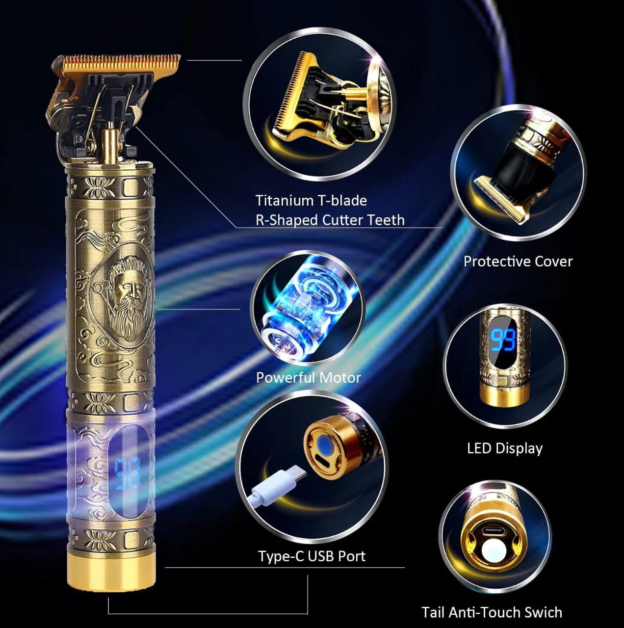 Vintage T9 Rechargeable Hair & Beard Trimmer - Metal Body Hair Clipper - Image 4