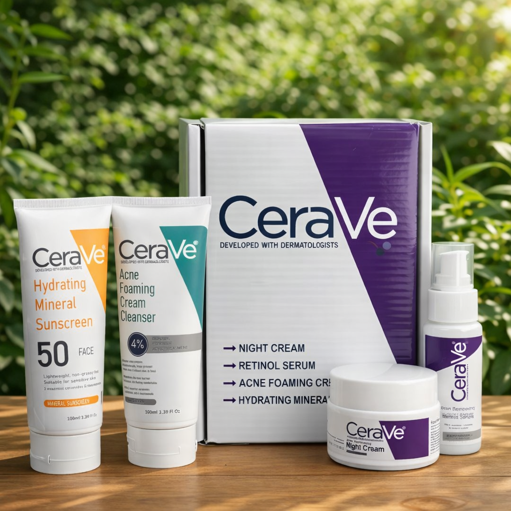 CeraVe Complete Skincare Bundle for Acne & Anti-Aging | Includes Acne Foaming Cream Cleanser, Retinol Serum, Night Cream & Hydrating Mineral Sunscreen SPF 50 - Image 3