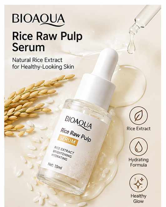 Bioaqua Rice Raw Pulp Serum 15ml – Rice Brightening Face Serum for Hydrated, Smooth & Radiant-Looking Skin: - Image 3