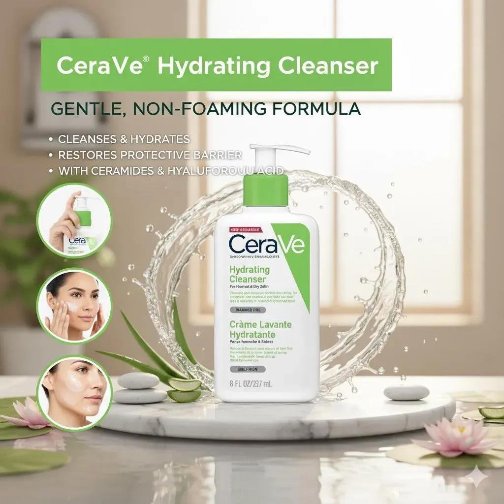 CeraVe Hydrating Cleanser – Non-Foaming Gentle Face Cleanser for Normal to Sensitive Skin - Image 3