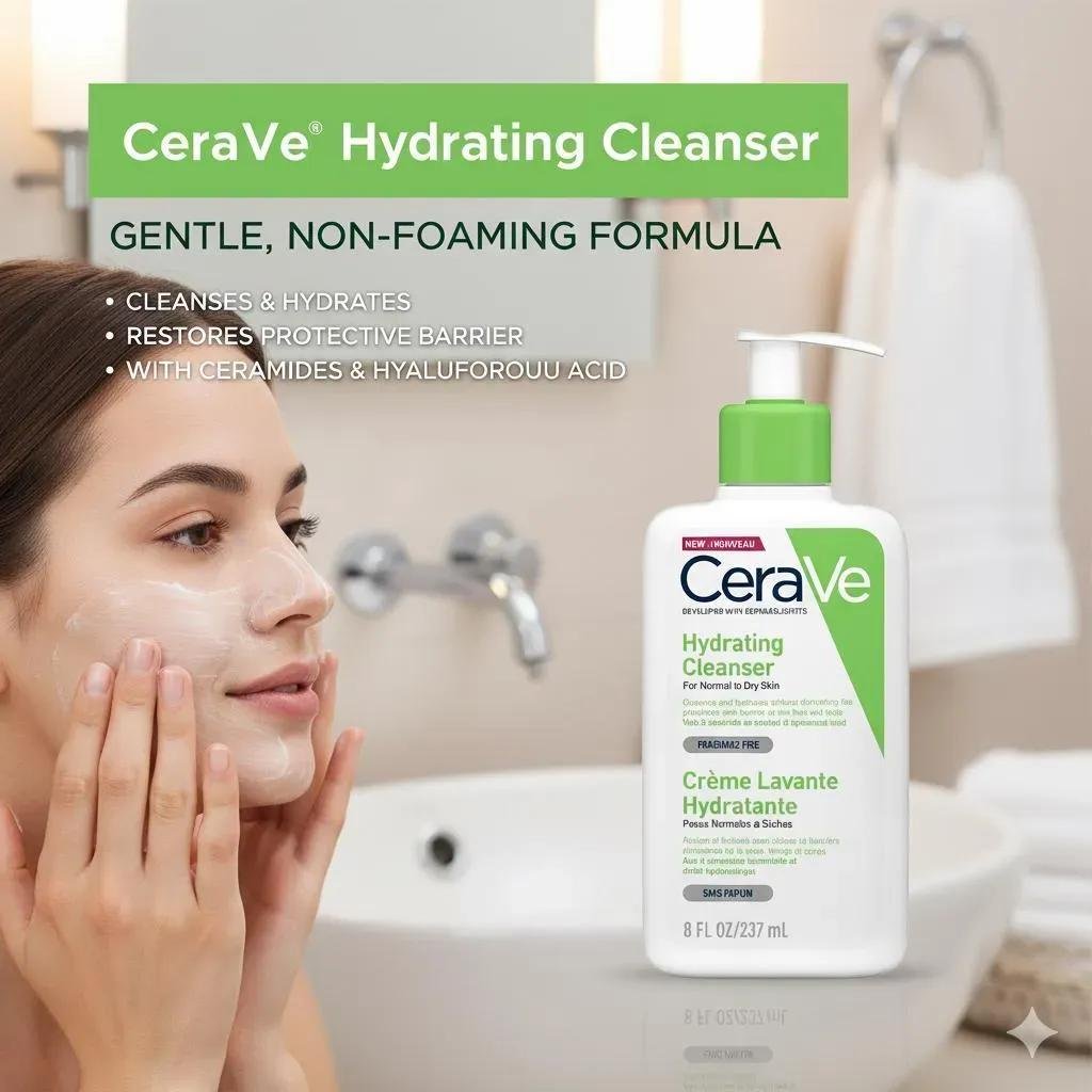 CeraVe Hydrating Cleanser – Non-Foaming Gentle Face Cleanser for Normal to Sensitive Skin - Image 2