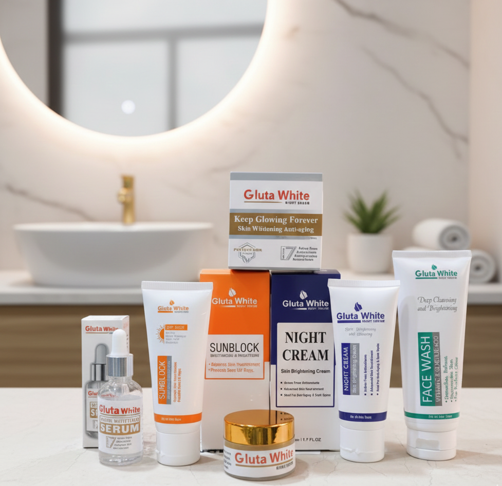 5-in-1 Gluta White Skincare Set in Pakistan | Face Cream, Face Wash, Serum, Sunblock & Night Cream | Complete Skin Brightening & Daily Skincare Kit - Image 3