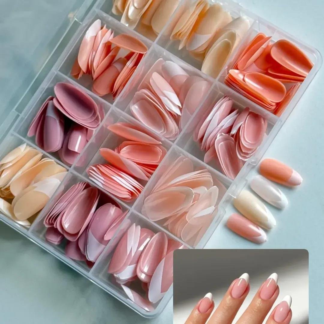 French Tip Nails 144 Pcs Nude Shades – Reusable Fake Nails with Elegant French Tip Design - Image 4