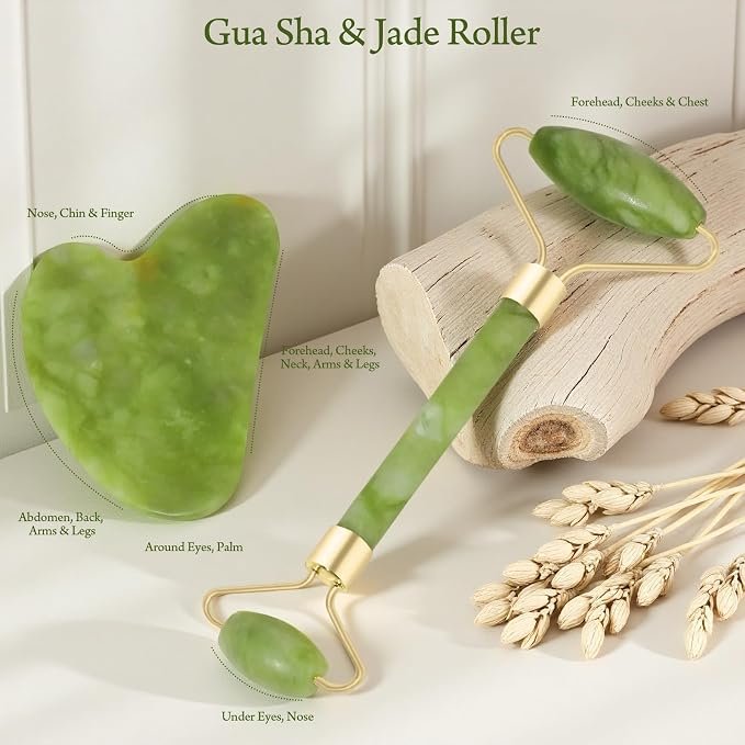 Jade Roller & Gua Sha Set Green All Skin Types - Image 2
