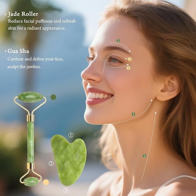 Jade Roller & Gua Sha Set Green All Skin Types