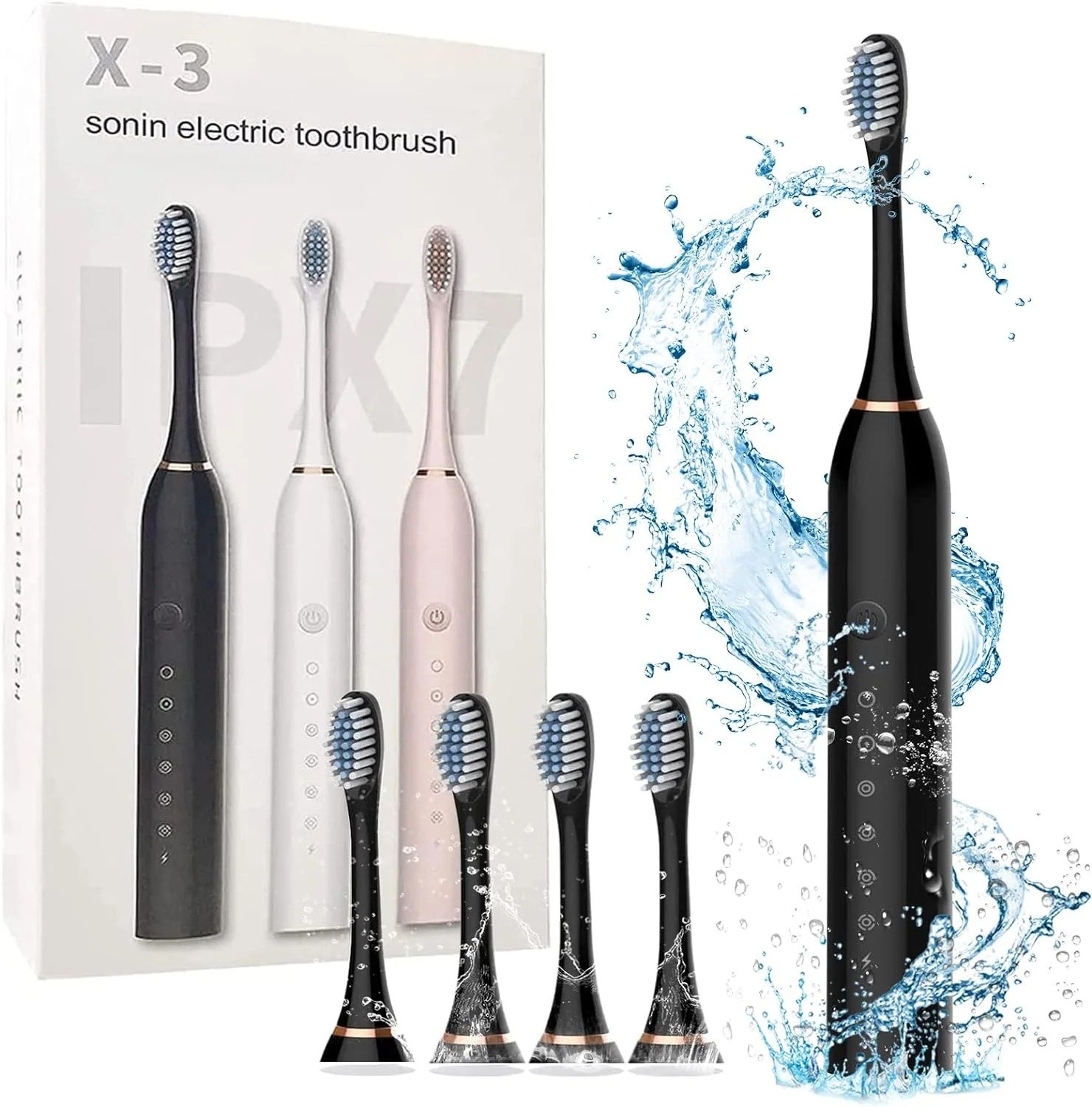 X-3 Sonic Electric Toothbrush with Replacement Heads – USB Rechargeable - Image 2