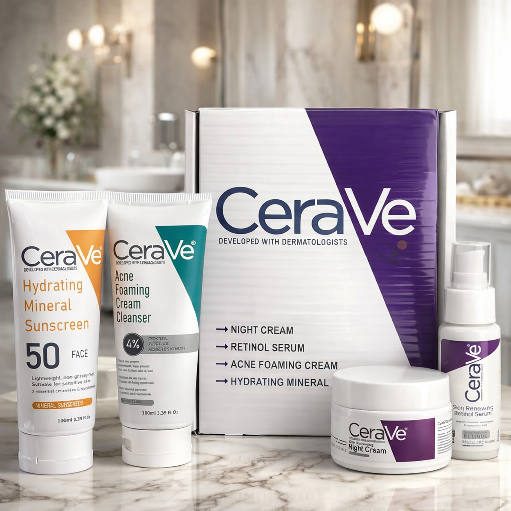 CeraVe Complete Skincare Bundle for Acne & Anti-Aging | Includes Acne Foaming Cream Cleanser, Retinol Serum, Night Cream & Hydrating Mineral Sunscreen SPF 50 - Image 4