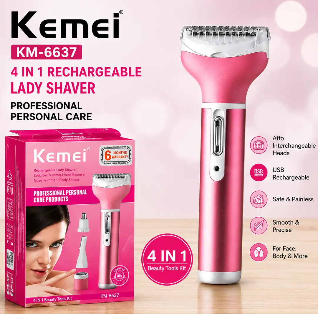 Kemei KM-6637 4-in-1 Rechargeable Lady Shaver & Trimmer - Image 2
