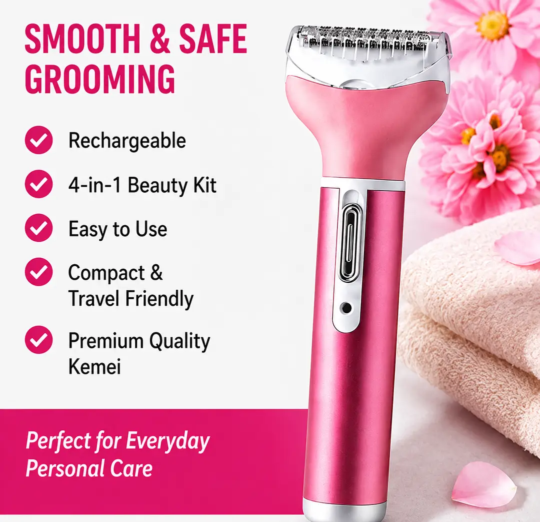 Kemei KM-6637 4-in-1 Rechargeable Lady Shaver & Trimmer - Image 3