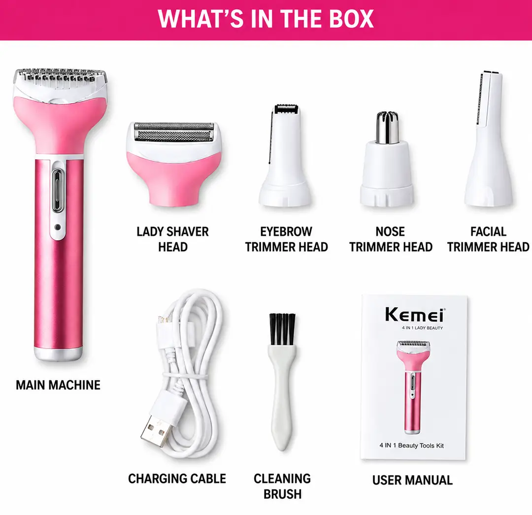 Kemei KM-6637 4-in-1 Rechargeable Lady Shaver & Trimmer - Image 6
