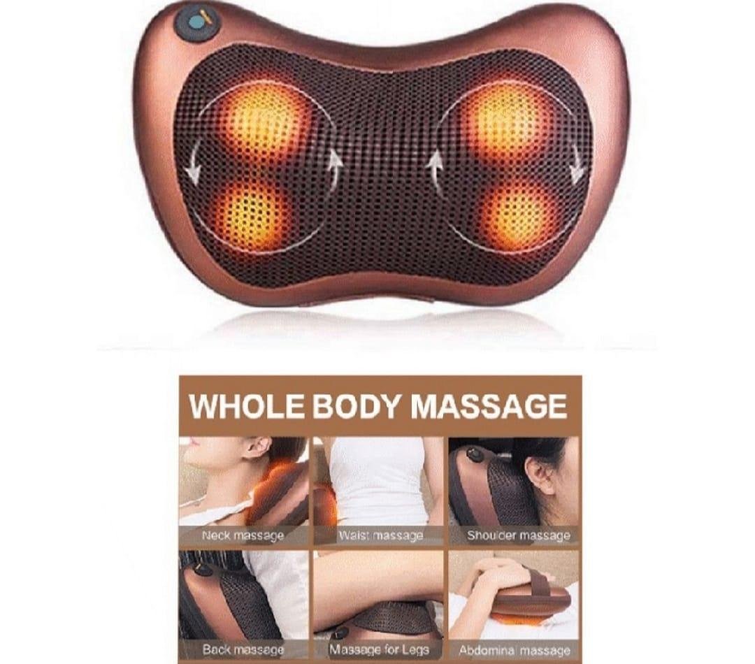Electric Neck & Back Massage Pillow – Brown PU Leather