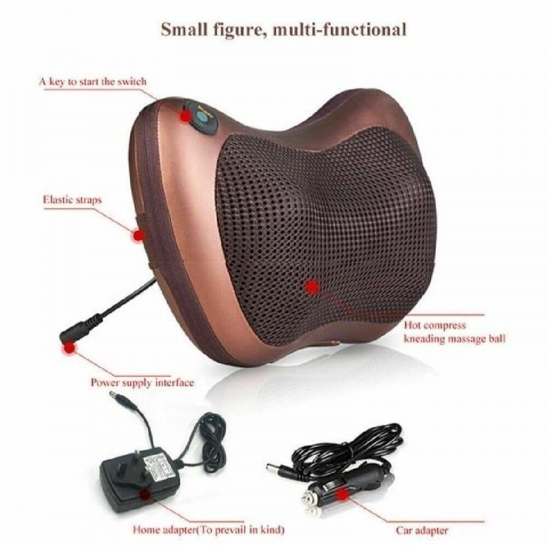 Electric Neck & Back Massage Pillow – Brown PU Leather - Image 2