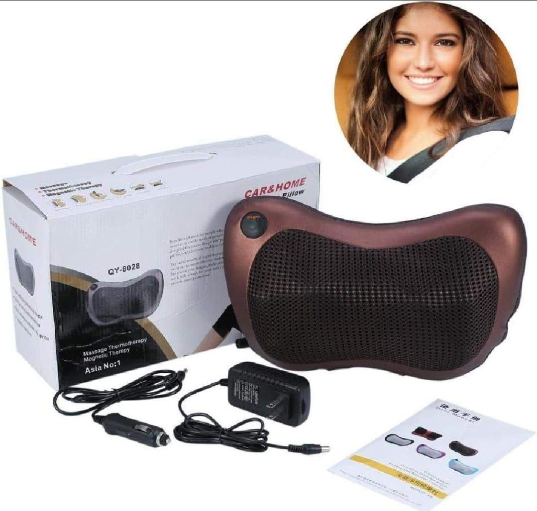 Electric Neck & Back Massage Pillow – Brown PU Leather - Image 3