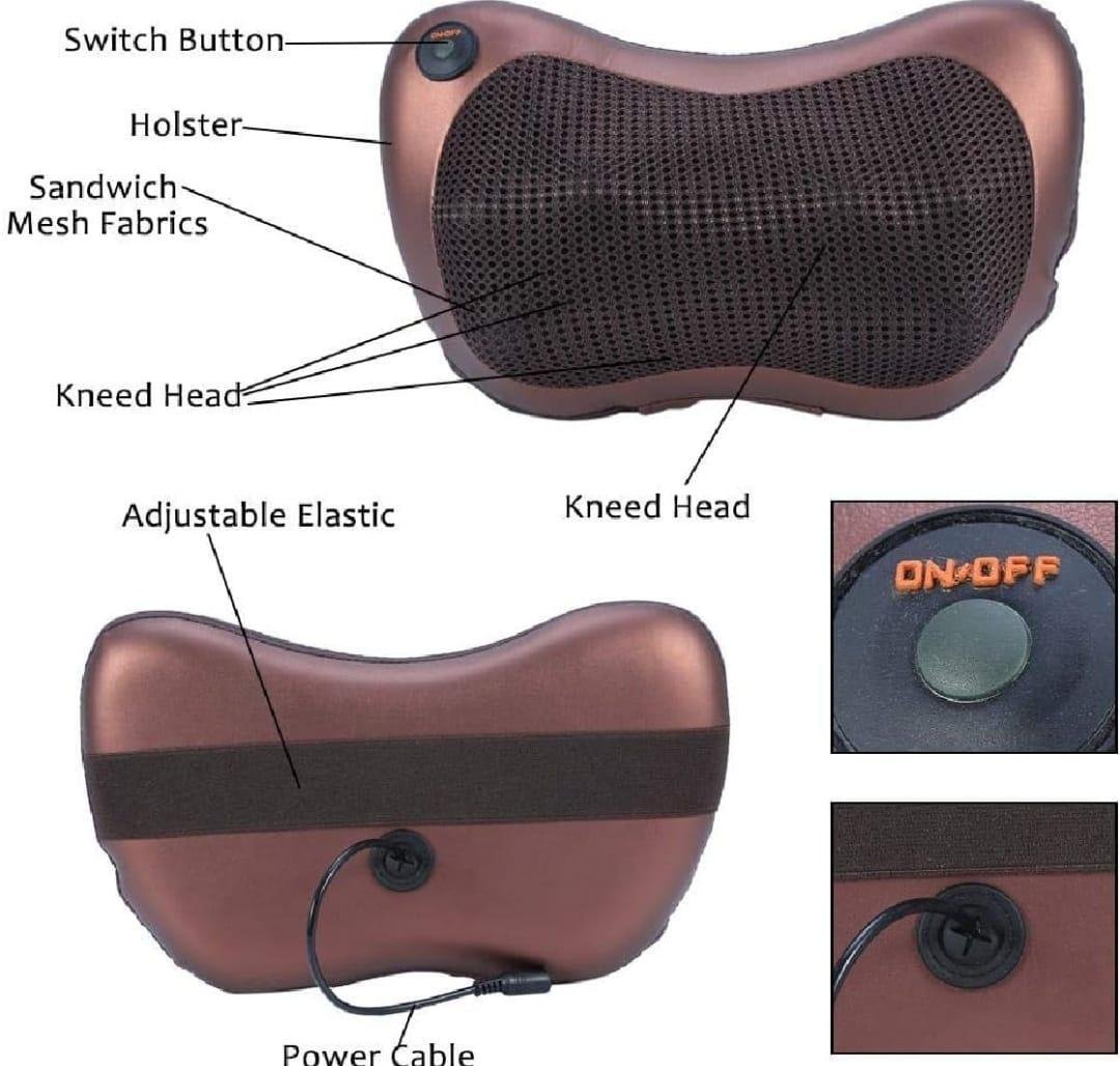 Electric Neck & Back Massage Pillow – Brown PU Leather - Image 4