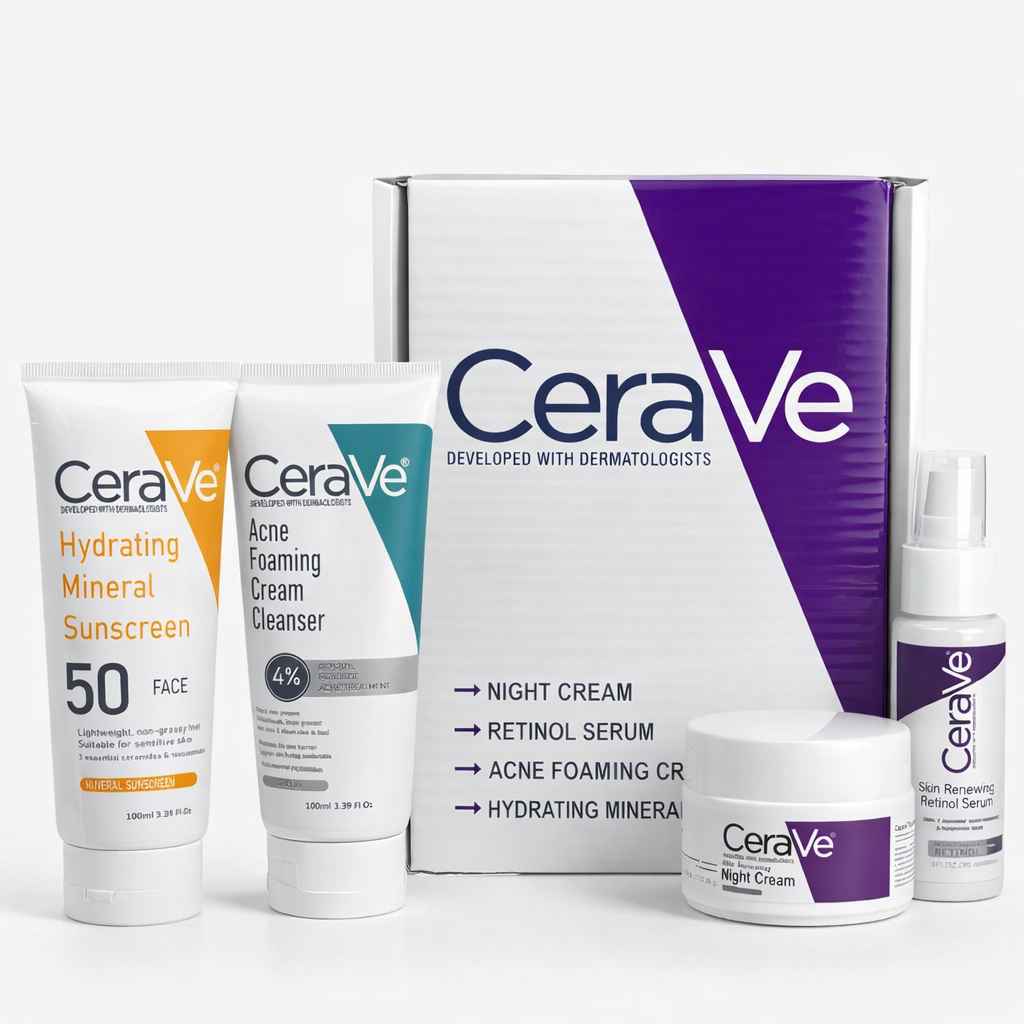 CeraVe Complete Skincare Bundle for Acne & Anti-Aging | Includes Acne Foaming Cream Cleanser, Retinol Serum, Night Cream & Hydrating Mineral Sunscreen SPF 50 - Image 2